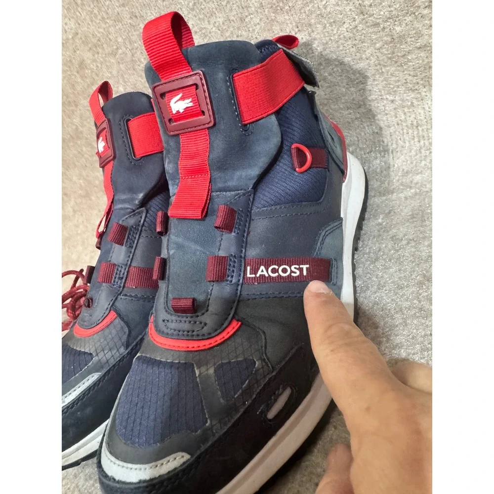 Lacoste Run Breaker Mid Sneakers Mens 8 Navy Red Suede Leather High Top